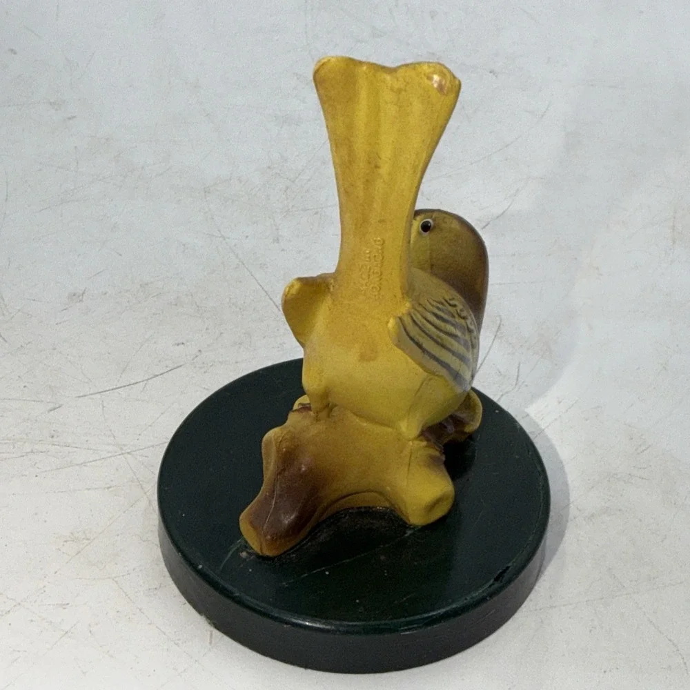 Vintage Hong Kong Goldfinch Bird plastic Figurine yellow brown green base